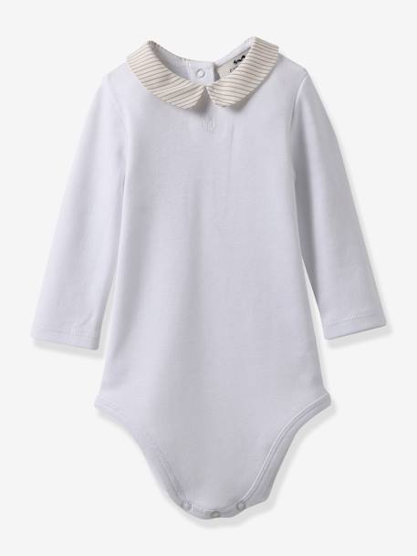 Body bébé col en seersucker coton biologique CYRILLUS rayé beige 1 - vertbaudet enfant 