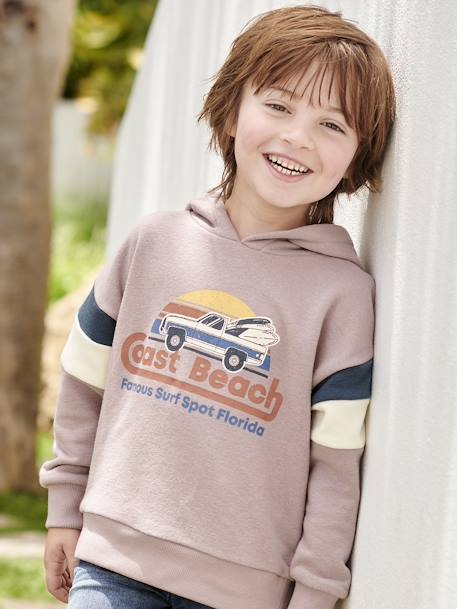 Sweat à capuche motif grahique garçon manches colorblock mauve+ocre 1 - vertbaudet enfant 