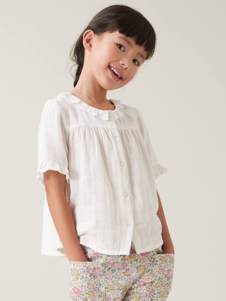 Chemise fille en gaze coton bio CYRILLUS écru+rose 5 - vertbaudet enfant 