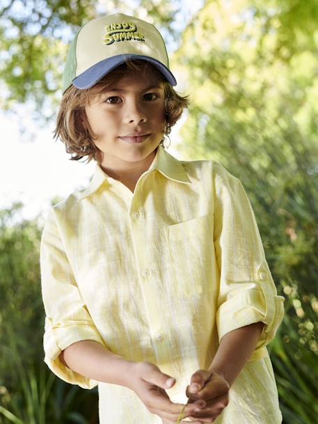 Chemise rayée effet lin garçon jaune pastel 1 - vertbaudet enfant 