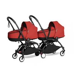 Puériculture-Poussette Babyzen double YOYO 2 nacelles rouge cadre noir