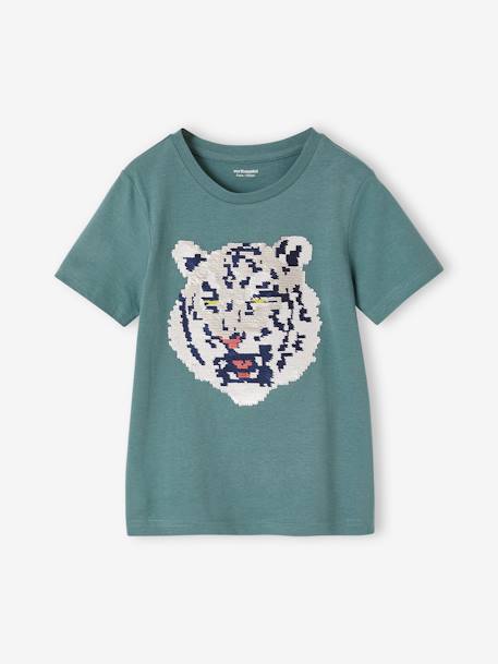 Tee-shirt Basics motif sequins réversibles garçon blanc+vert d'eau 9 - vertbaudet enfant 