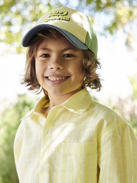 Chemise rayée effet lin garçon jaune pastel 2 - vertbaudet enfant 