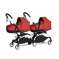 Puériculture-Poussette Babyzen double YOYO 2 nacelles rouge cadre blanc