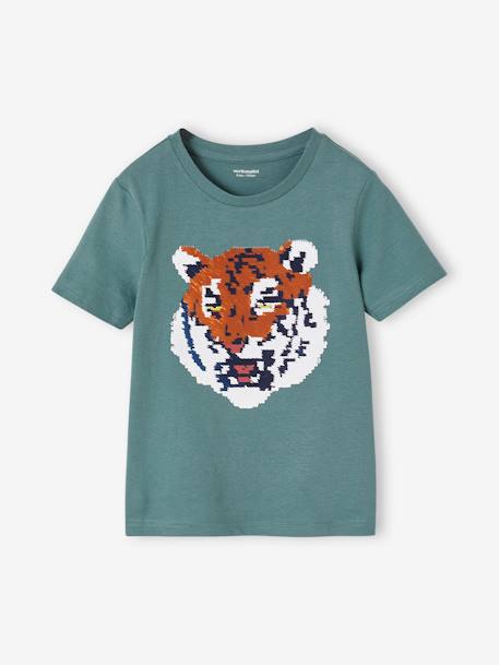 Tee-shirt Basics motif sequins réversibles garçon blanc+vert d'eau 8 - vertbaudet enfant 