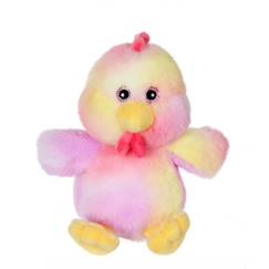 Jouet-Premier âge-Peluches-Gipsy Toys - Peluche Basse Cour Colorée - 15 cm - Poule - Rose & Jaune