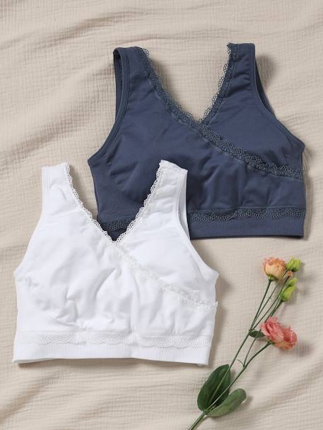 Lot de 2 brassières croisées grossesse et allaitement finition dentelle blanc 7 - vertbaudet enfant 