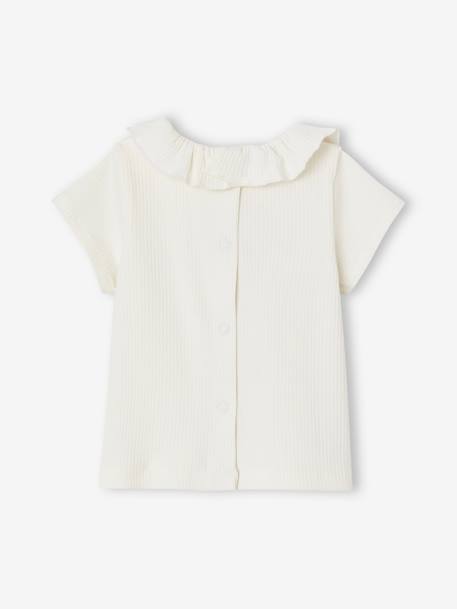 Tee-shirt en côtes bébé avec collerette écru+rose 4 - vertbaudet enfant 