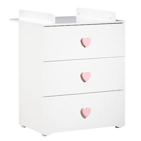 Commode à langer - Babyprice - Basic - 3 tiroirs - En bois - Boutons cœur rose BLANC 1 - vertbaudet enfant 