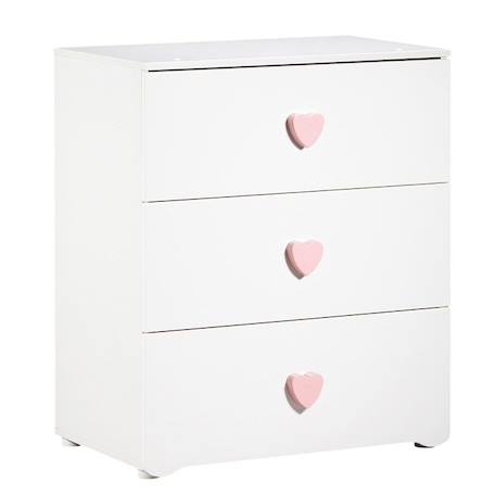 Commode à langer - Babyprice - Basic - 3 tiroirs - En bois - Boutons cœur rose BLANC 2 - vertbaudet enfant 