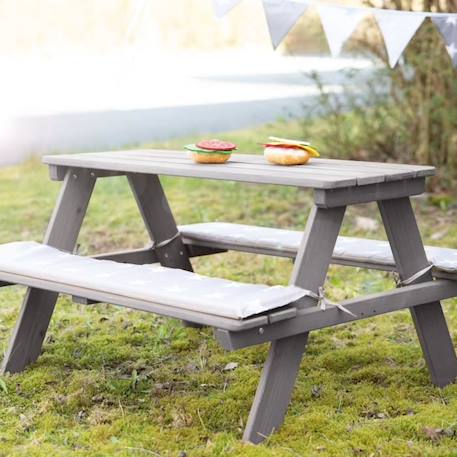 ROBA Table Pique-Nique Enfants Outdoor + en Bois Massif - avec Coussin d'Assise - Table d'Extérieur 4 Places - Lasure Grise GRIS 2 - vertbaudet enfant 