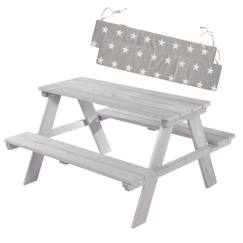 Chambre et rangement-Mobilier de jardin-ROBA Table Pique-Nique Enfants Outdoor + en Bois Massif - avec Coussin d'Assise - Table d'Extérieur 4 Places - Lasure Grise