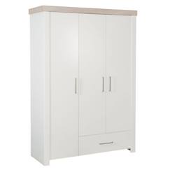 ROBA Armoire Bébé 3 Portes Lucy - avec 1 Penderie 5 Étagères et 1 Tiroir - Garde-Robe Bébé - Blanc Canadien / Décor Bois  - vertbaudet enfant