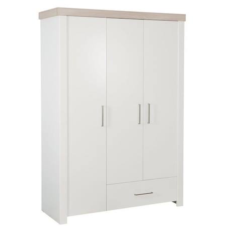 ROBA Armoire Bébé 3 Portes Lucy - avec 1 Penderie 5 Étagères et 1 Tiroir - Garde-Robe Bébé - Blanc Canadien / Décor Bois BLANC 1 - vertbaudet enfant 