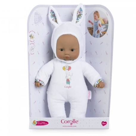 Poupon Petit coeur lapin blanc - COROLLE - 9000100710 - Capuche munie d'oreilles de lapereau - 30cm BLANC 1 - vertbaudet enfant 