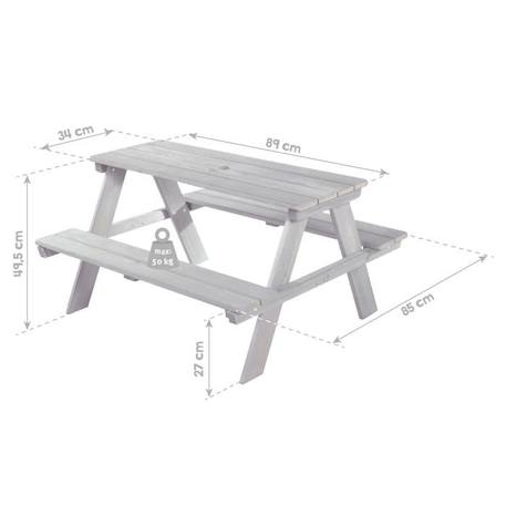 ROBA Table Pique-Nique Enfants Outdoor + en Bois Massif - avec Coussin d'Assise - Table d'Extérieur 4 Places - Lasure Grise GRIS 3 - vertbaudet enfant 