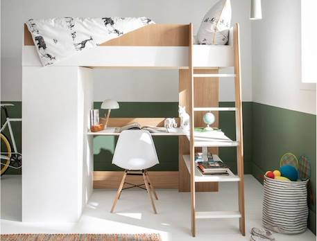 Lit mezzanine avec armoire et bureau OPUS - Blanc/Bois MULTICOLORE 2 - vertbaudet enfant 