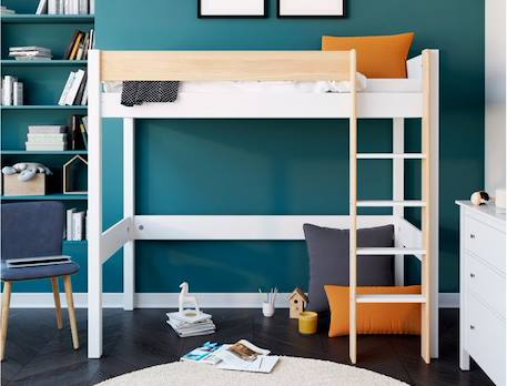 Lit mezzanine en pin massif LANDES - Blanc/Bois BLANC 3 - vertbaudet enfant 