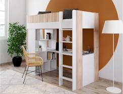 -Lit mezzanine avec bureau et rangement DUNE - Blanc/Bois