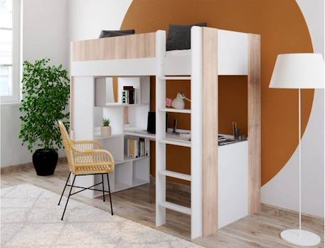 Lit mezzanine avec bureau et rangement DUNE - Blanc/Bois MULTICOLORE 1 - vertbaudet enfant 