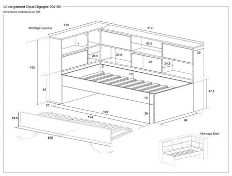 Lit gigogne avec rangement 90x190 OPUS - Blanc/Bois MULTICOLORE 6 - vertbaudet enfant 