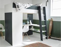 Lit mezzanine avec armoire et bureau OPUS - Blanc/Bleu nuit  - vertbaudet enfant