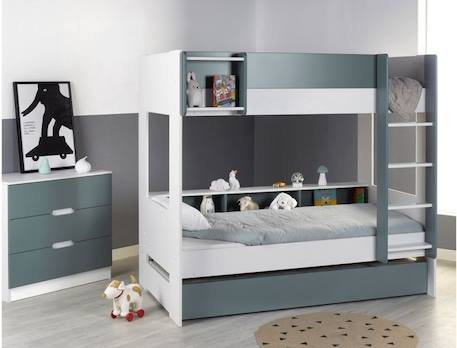 Lit superposé avec rangement 90x190 OPUS - Blanc/Mousse MULTICOLORE 3 - vertbaudet enfant 