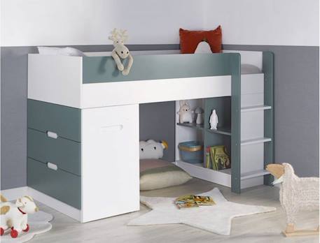 Lit mi-hauteur avec bureau et rangement 90x190 OPUS - Blanc/Mousse MULTICOLORE 3 - vertbaudet enfant 