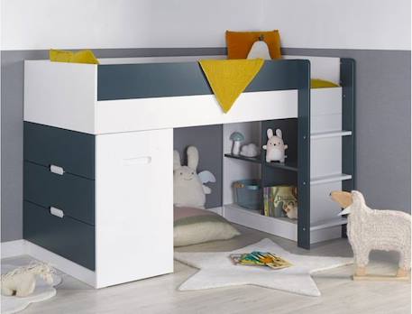 Lit mi-hauteur avec bureau et rangement 90x190 OPUS - Blanc/Bleu nuit MULTICOLORE 3 - vertbaudet enfant 