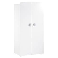 Chambre et rangement-Chambre-Armoire bébé Basic - Blanche - Boutons étoiles grises - 2 portes - Babyprice