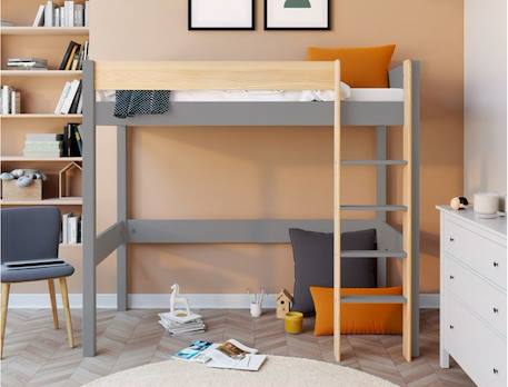 Lit mezzanine en pin massif LANDES - Gris/Bois GRIS 3 - vertbaudet enfant 