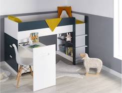 Lit mi-hauteur avec bureau et rangement 90x190 OPUS - Blanc/Bleu nuit  - vertbaudet enfant