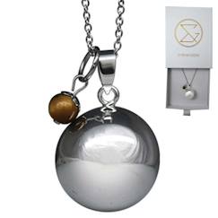 Bola de grossesse argent lisse pierre naturelle avec chaîne - Lithothérapie Œil du Tigre Marron - plaquée argent - coffret cadeau  - vertbaudet enfant