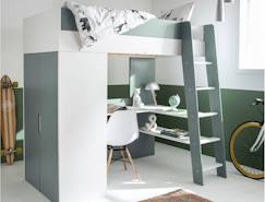 Chambre et rangement-Chambre-Lit bébé, lit enfant-Lit mezzanine avec armoire et bureau OPUS - Blanc/Mousse