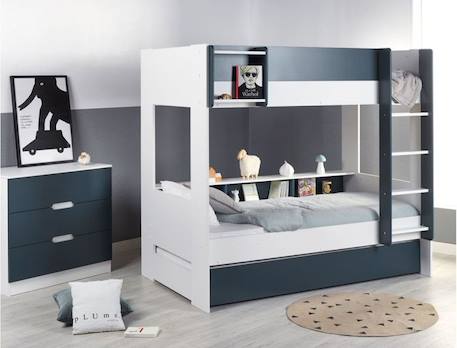 Lit superposé avec rangement 90x190 OPUS - Blanc/Bleu nuit MULTICOLORE 3 - vertbaudet enfant 