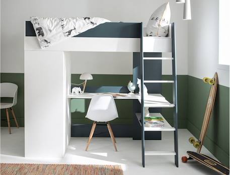 Lit mezzanine avec armoire et bureau OPUS - Blanc/Bleu nuit MULTICOLORE 2 - vertbaudet enfant 