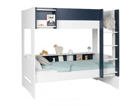 Lit superposé avec rangement 90x190 OPUS - Blanc/Bleu nuit MULTICOLORE 2 - vertbaudet enfant 