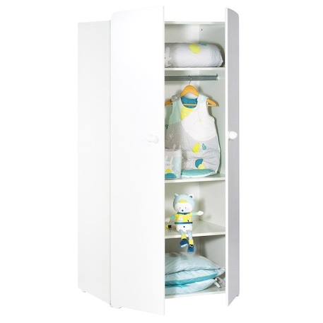 Armoire bébé Basic - Blanche - Boutons boule blanc - 2 portes - Babyprice BLANC 2 - vertbaudet enfant 