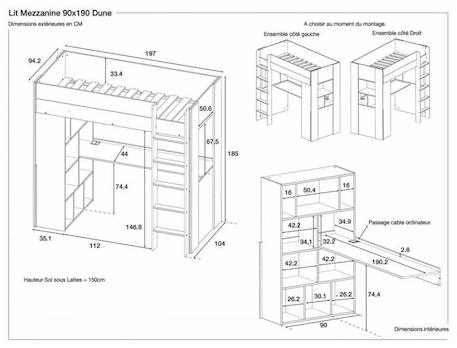 Lit mezzanine avec bureau et rangement DUNE - Blanc/Bois MULTICOLORE 6 - vertbaudet enfant 