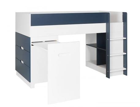 Lit mi-hauteur avec bureau et rangement 90x190 OPUS - Blanc/Bleu nuit MULTICOLORE 5 - vertbaudet enfant 