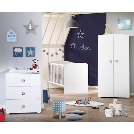 Armoire bébé Basic - Blanche - Boutons étoiles grises - 2 portes - Babyprice BLANC 3 - vertbaudet enfant 