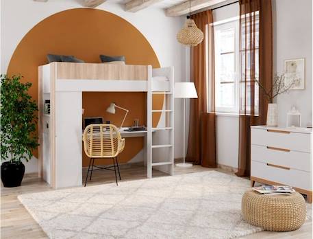 Lit mezzanine avec bureau et rangement DUNE - Blanc/Bois MULTICOLORE 3 - vertbaudet enfant 