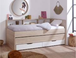 Lit gigogne avec rangement 90x190 WALLIS - Blanc/Bois  - vertbaudet enfant