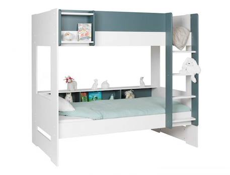 Lit superposé avec rangement 90x190 OPUS - Blanc/Mousse MULTICOLORE 2 - vertbaudet enfant 