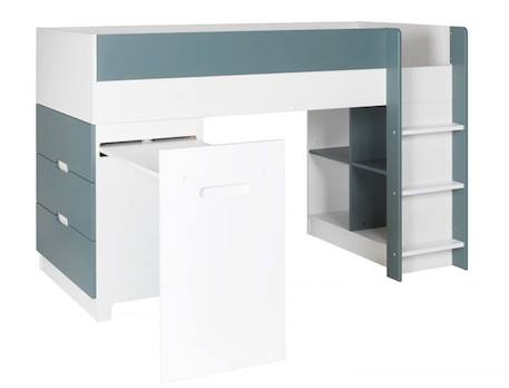 Lit mi-hauteur avec bureau et rangement 90x190 OPUS - Blanc/Mousse MULTICOLORE 4 - vertbaudet enfant 