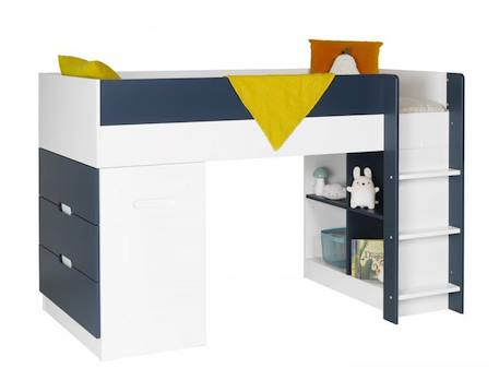 Lit mi-hauteur avec bureau et rangement 90x190 OPUS - Blanc/Bleu nuit MULTICOLORE 2 - vertbaudet enfant 