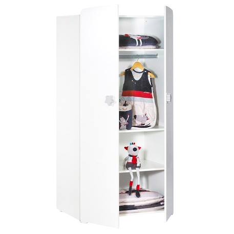 Armoire bébé Basic - Blanche - Boutons étoiles grises - 2 portes - Babyprice BLANC 2 - vertbaudet enfant 