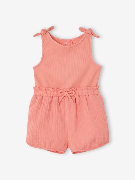 Combi-short avec noeuds bébé bi-matière corail 1 - vertbaudet enfant 