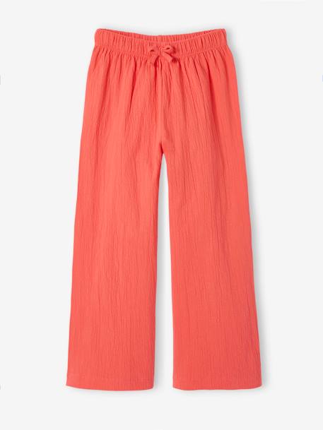 Pantalon large effet gaufré fille corail+jaune pâle 1 - vertbaudet enfant 