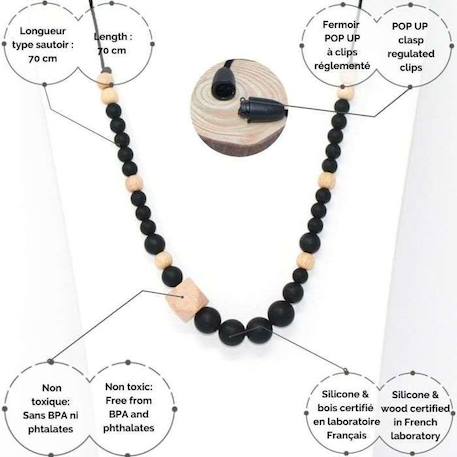 Collier d'allaitement / bijou silicone de dentition - Noir et bois - sans BPA ni phtalates - certifié en laboratoire français NOIR 4 - vertbaudet enfant 